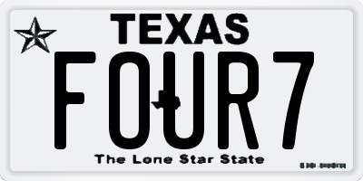 TX license plate FOUR7