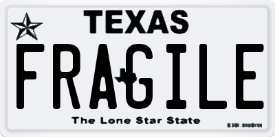 TX license plate FRAGILE