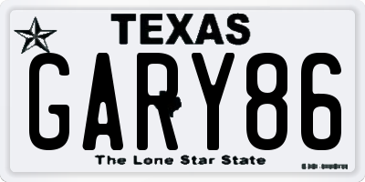 TX license plate GARY86