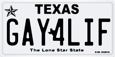 TX license plate GAY4LIF