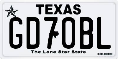 TX license plate GD70BL