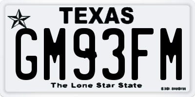 TX license plate GM93FM