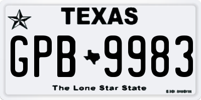 TX license plate GPB9983