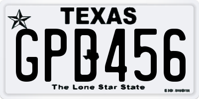 TX license plate GPD456