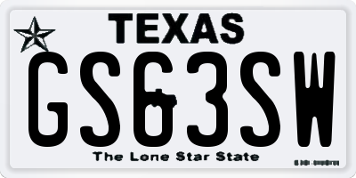 TX license plate GS63SW