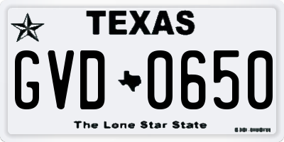 TX license plate GVD0650