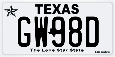 TX license plate GW98D