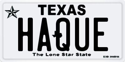 TX license plate HAQUE