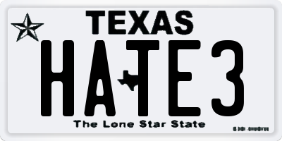 TX license plate HATE3