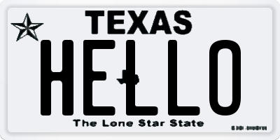 TX license plate HELLO