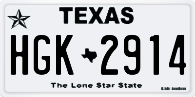 TX license plate HGK2914