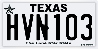 TX license plate HVN103