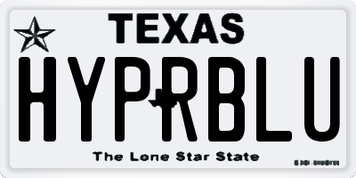 TX license plate HYPRBLU