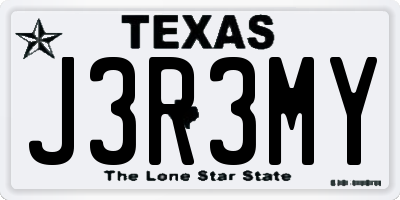 TX license plate J3R3MY