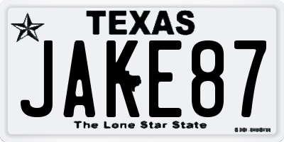 TX license plate JAKE87