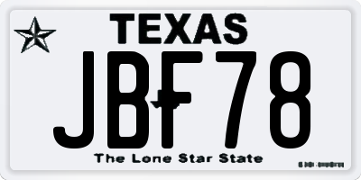 TX license plate JBF78