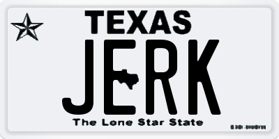 TX license plate JERK