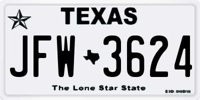 TX license plate JFW3624