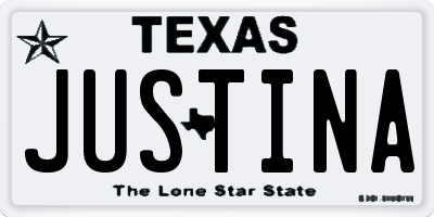 TX license plate JUSTINA