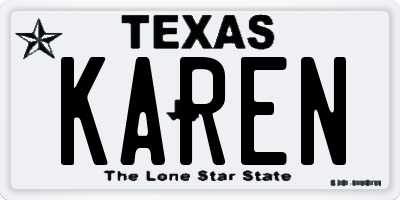 TX license plate KAREN