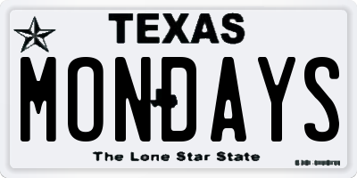 TX license plate MONDAYS