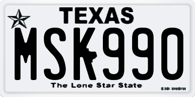 TX license plate MSK990