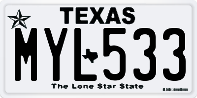 TX license plate MYL533