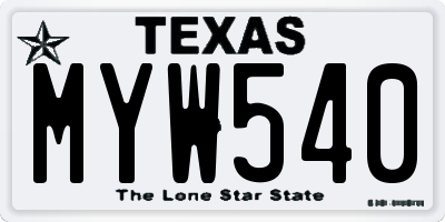 TX license plate MYW540