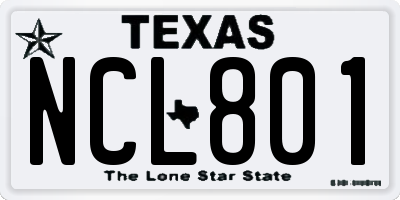 TX license plate NCL801