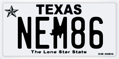 TX license plate NEM86