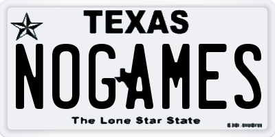 TX license plate NOGAMES