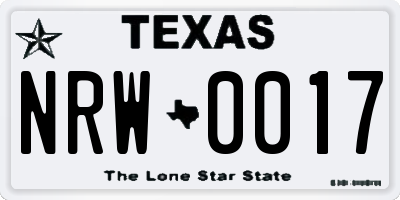 TX license plate NRW0017