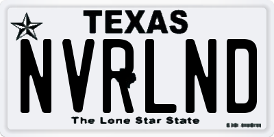 TX license plate NVRLND