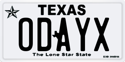 TX license plate ODAYX