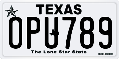 TX license plate OPU789