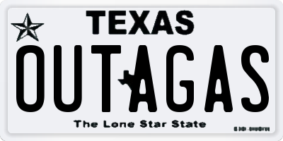 TX license plate OUTAGAS