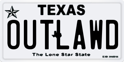 TX license plate OUTLAWD