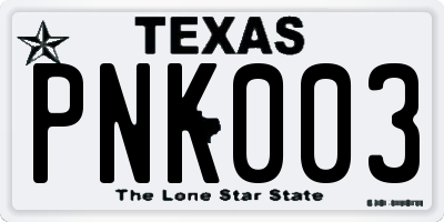 TX license plate PNK003