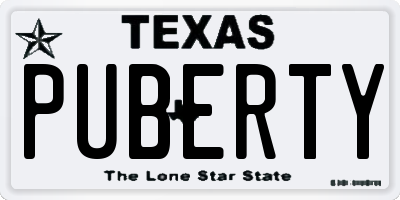 TX license plate PUBERTY