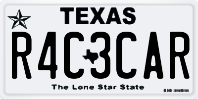 TX license plate R4C3CAR