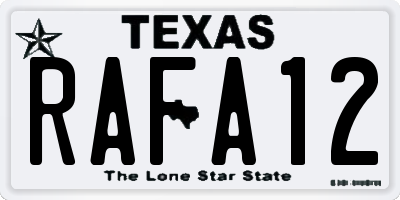 TX license plate RAFA12