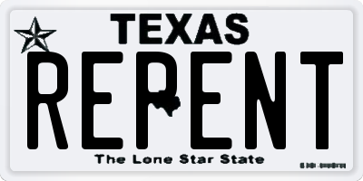 TX license plate REPENT