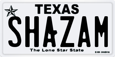 TX license plate SHAZAM