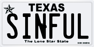 TX license plate SINFUL