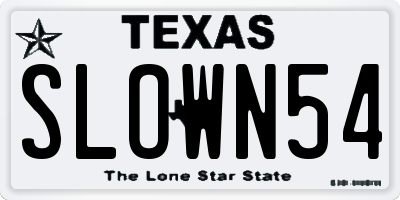 TX license plate SLOWN54