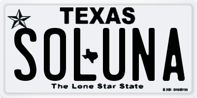 TX license plate SOLUNA