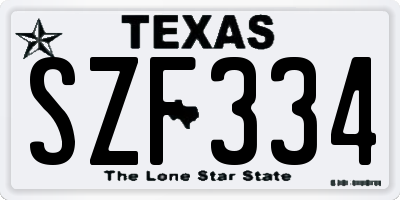 TX license plate SZF334