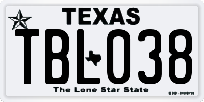 TX license plate TBL038