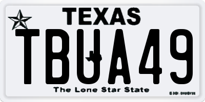 TX license plate TBUA49