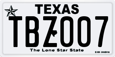 TX license plate TBZ007